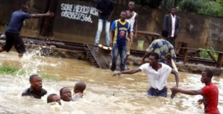 Residents swim in dirty water