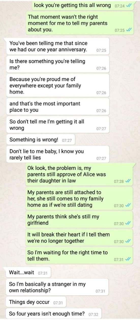 Man tells girlfriend his parents disapprove her tribe