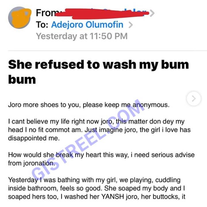 Man set to breakup with his girlfriend for refusing to wash him buttocks
