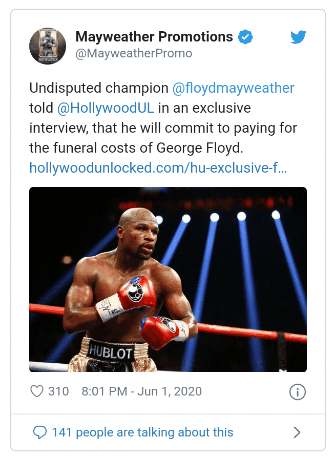 Mayweather to foot George Floyd’s funeral