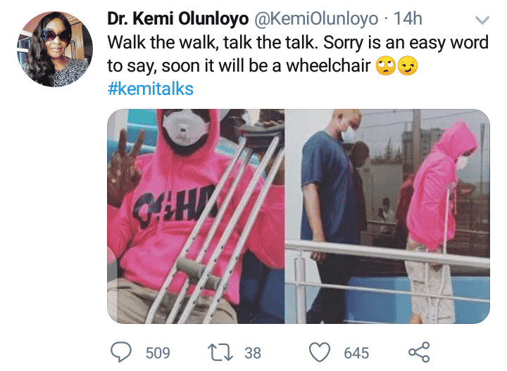 Kemi Olunloyo prays Davido never heals