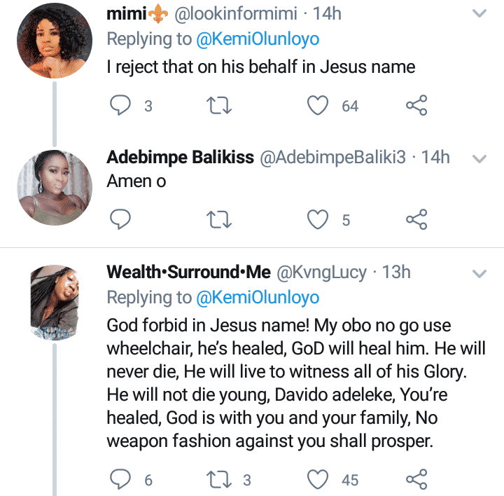 Kemi Olunloyo prays Davido never heals