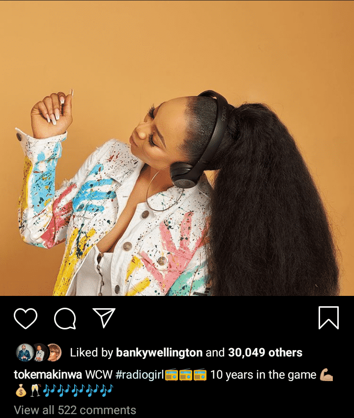 Toke Makinwa celebrates 10 years as an OAP