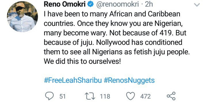 Reno Omokri blames Nollywood