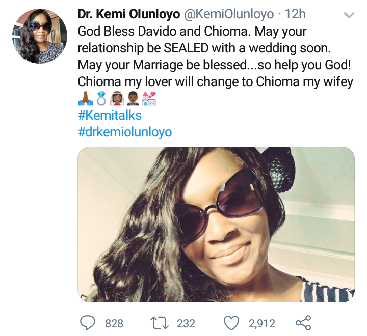 Kemi Olunloyo prays for Davido and Chioma