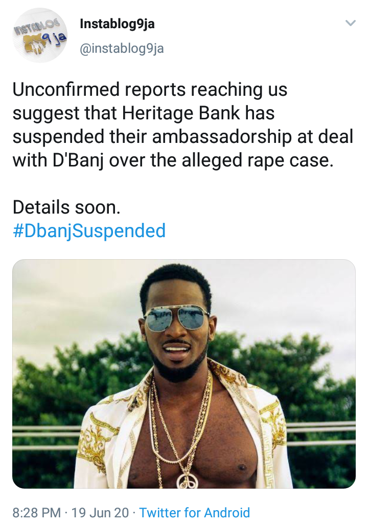  Heritage Bank suspends deal with D'Banj