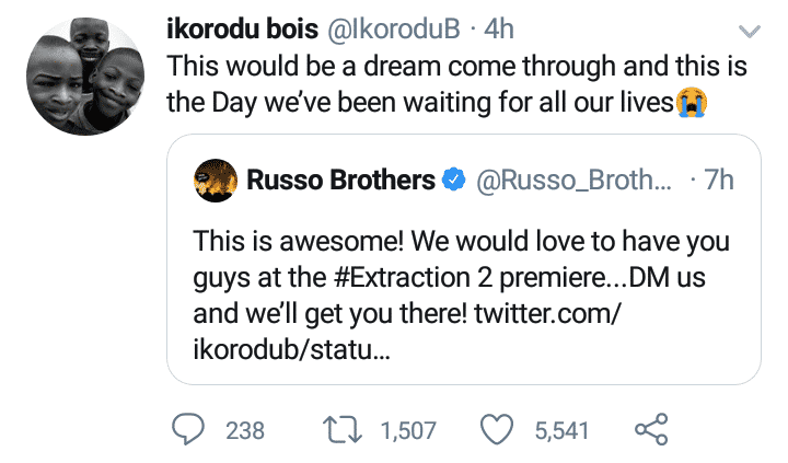 Makers of "Extraction" invite Ikorodu Bois