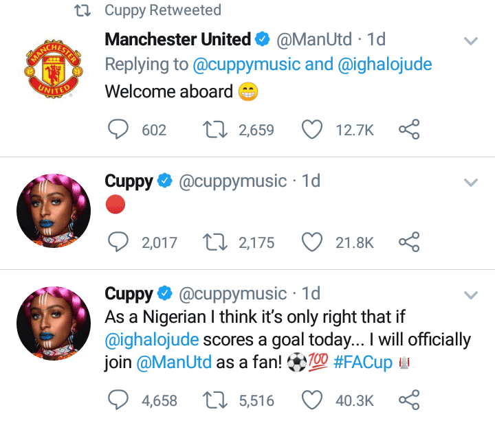 Manchester United Officially Welcomes DJ Cuppy