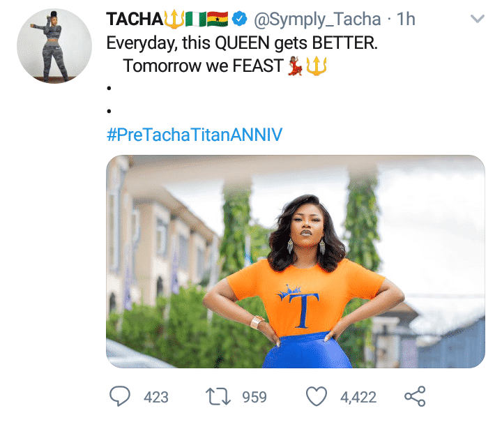 Tacha gushes over herself