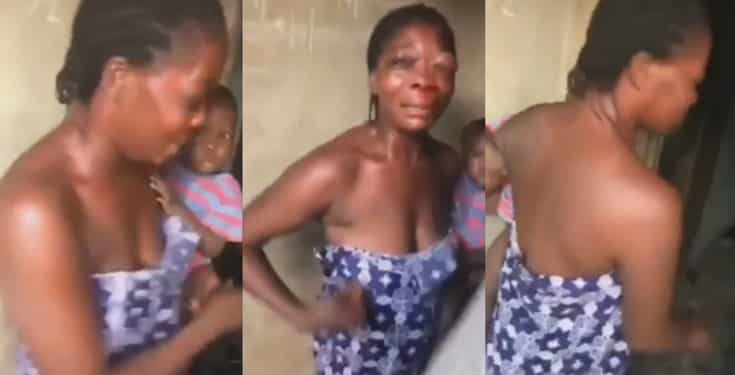 Nursing mother battered by her husband captured with swollen eyes in Lagos