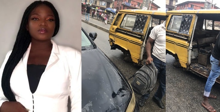 Nigerian lady unharmed after jumping out of a moving bus (Photos)