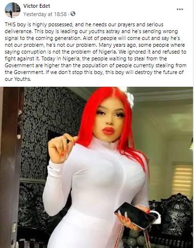 If Bobrisky isn’t stopped, he’d destroy the future of our youth — Evangelist Victor Edet