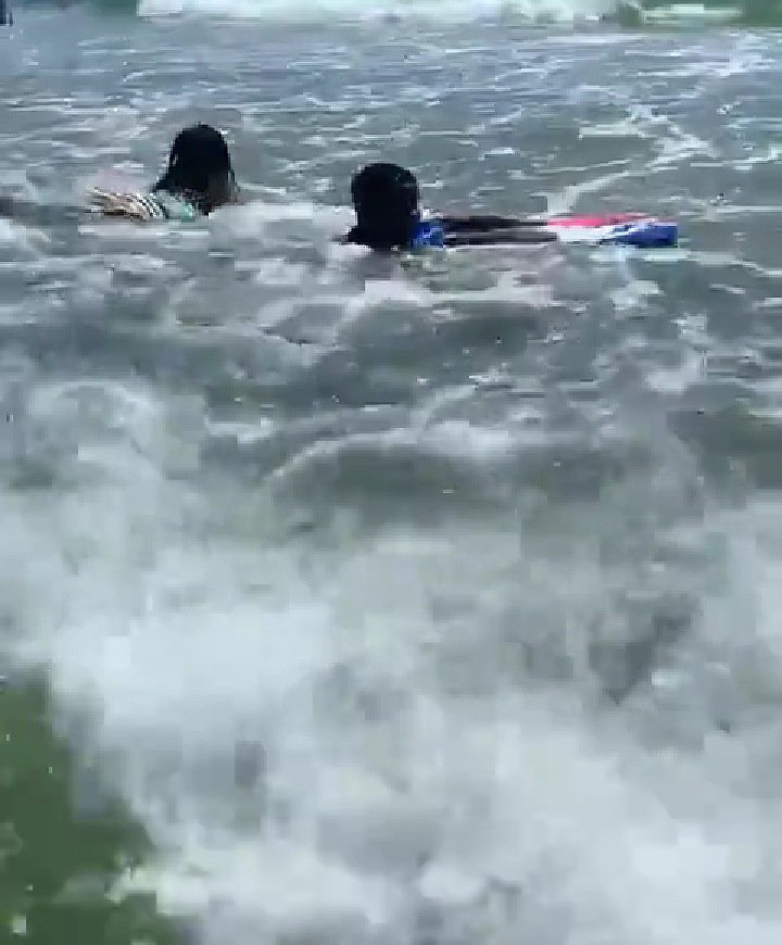 Mercy Johnson kids in a beach