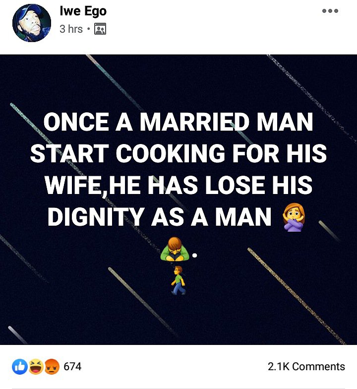 A married man cooks for his wife