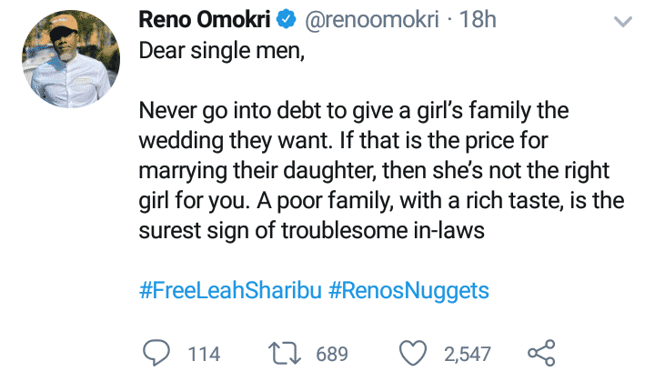 Reno warns single men