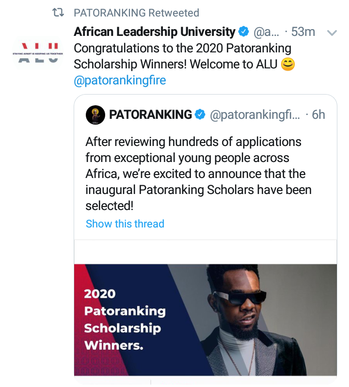 Patoranking awards scholarship to Africa