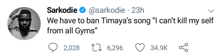 Sarkodie ban Timaya's song