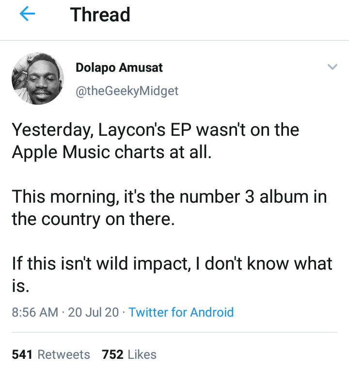 Laycon's album rises to No.3 on Apple Music