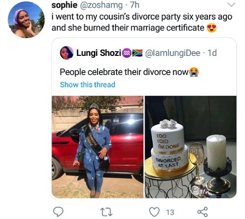 Lady celebrate her divorce with cake