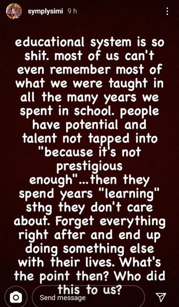 Simi questions the essence of education