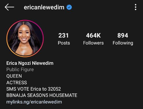 Erica gets verified on Instagram