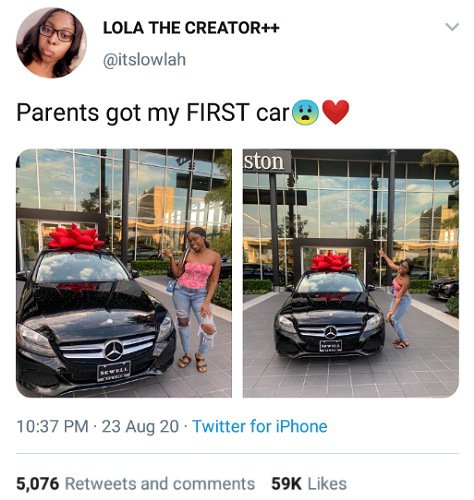 Parents gift lady Benz