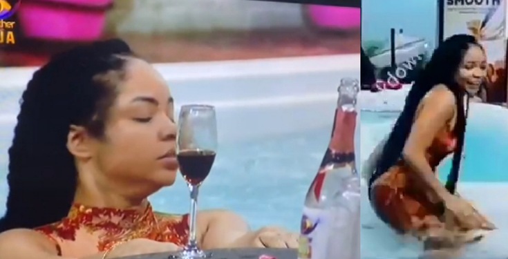 Nengi sipping wine after eviction