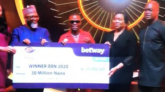 Laycon receives 30 million naira cheque