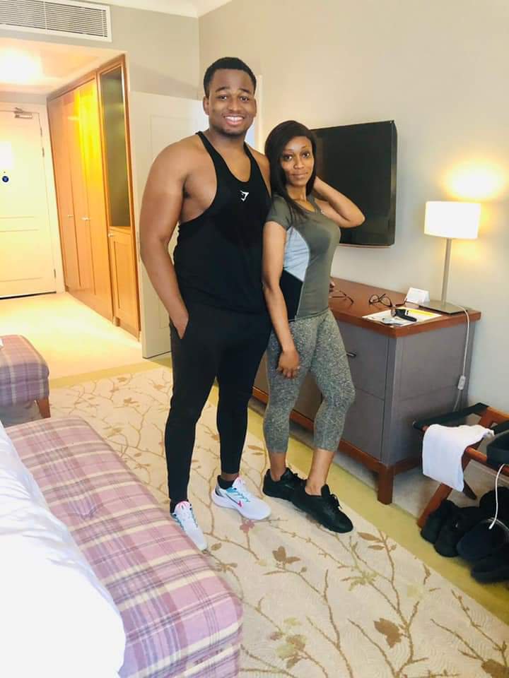 mom with her son looking a couple