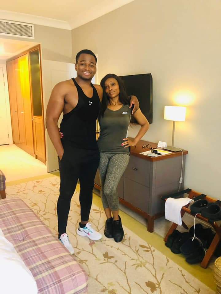 mom with her son looking a couple