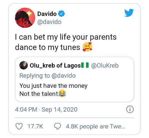 Davido tears trolls apart