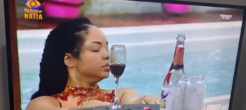 Nengi sipping wine after eviction