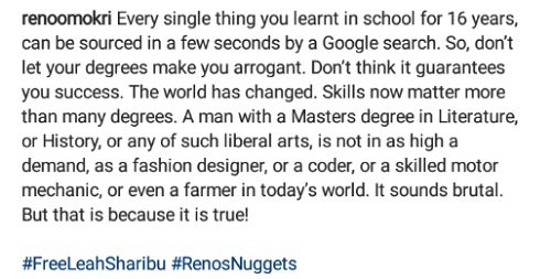 "Skills now matter more than degrees" - Reno Omokri