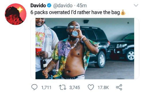 "6 packs is overrated" - Davido says