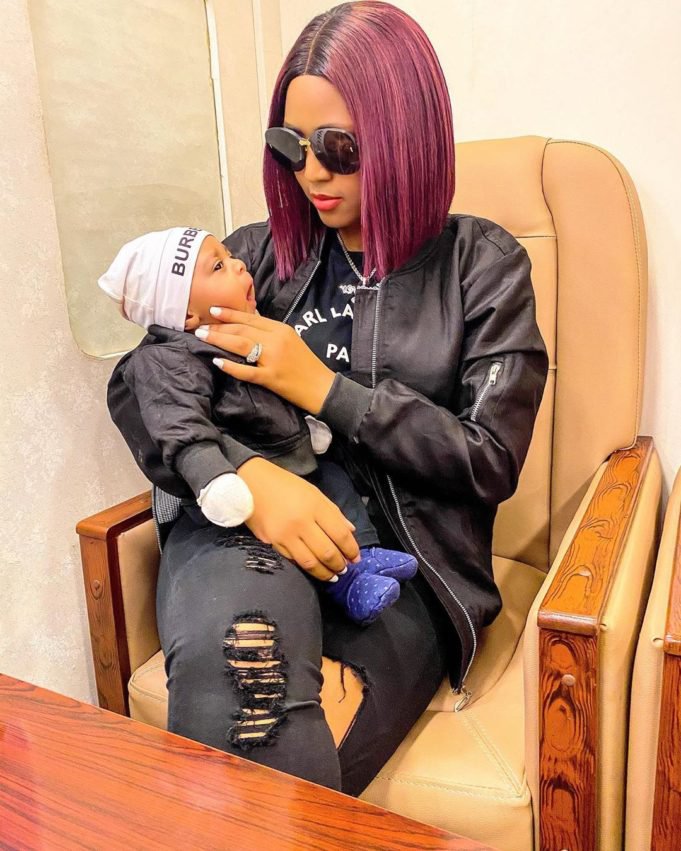 Regina Daniels with her son Munir