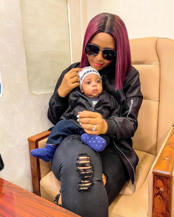 Regina Daniels with her son Munir