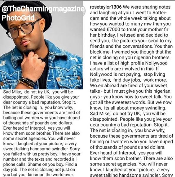 Mike Ezuruonye , romance scam, rose taylor