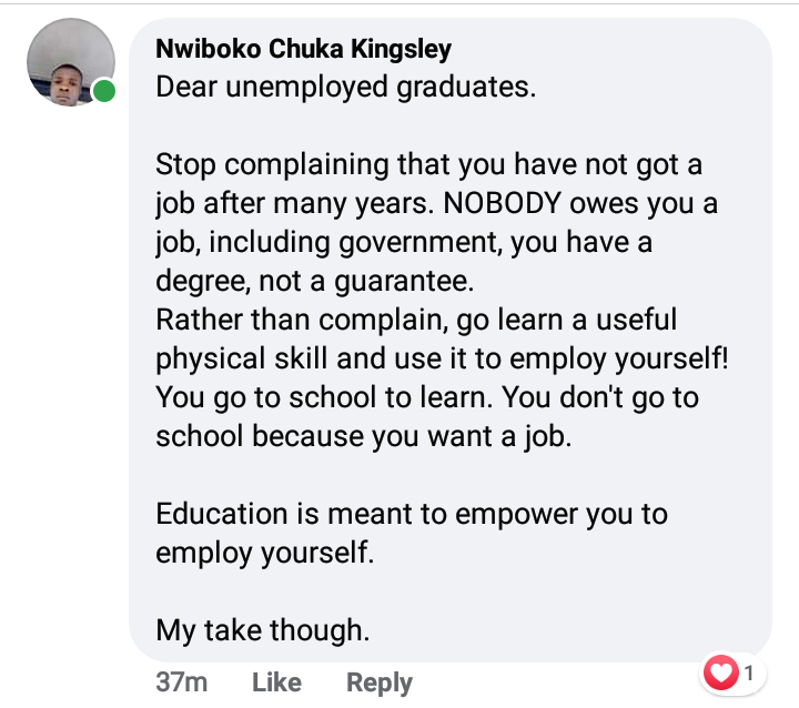 Nobody owes unemployed graduates a job