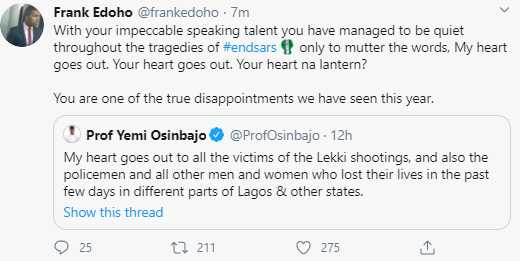 “You are one of the disappointments we have seen this year” – Frank Edoho Blasts Osinbajo