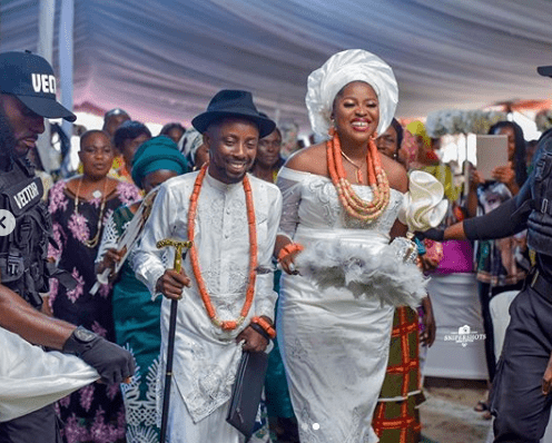 Erriga and his wife Morenike on their wedding 