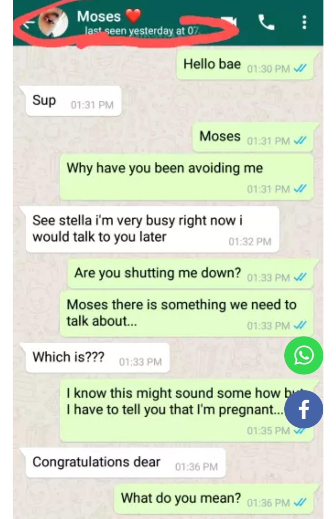 Lady shares chat with boyfriend who got her pregnant
