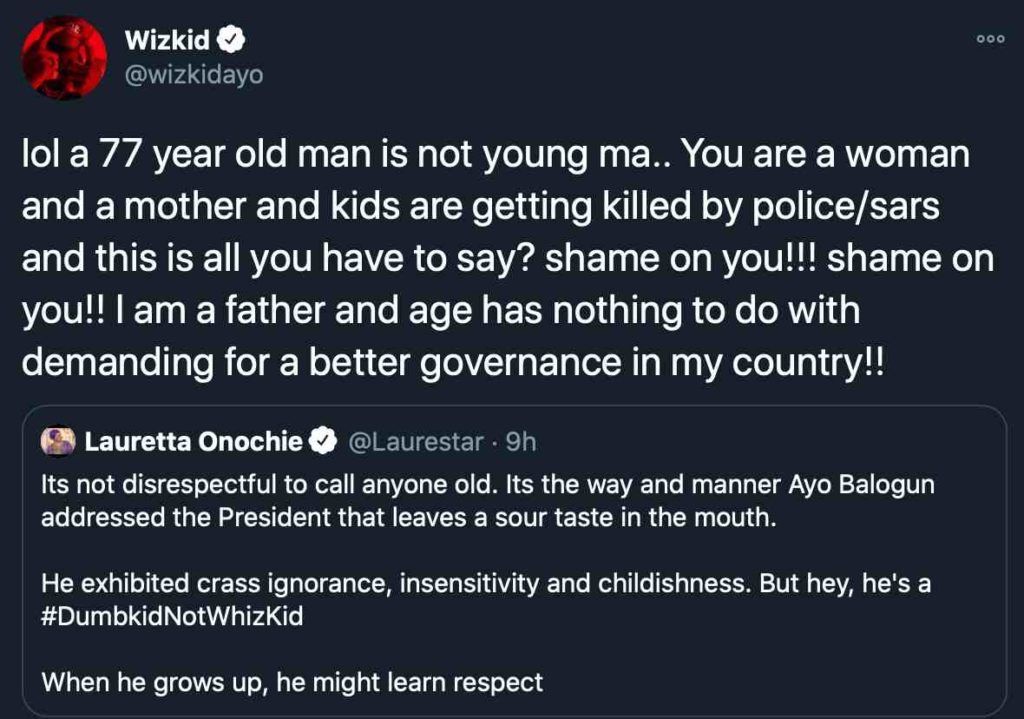 Wizkid replies Lauretta Onochie