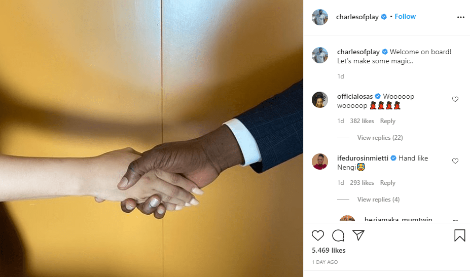 charles okpaleke's instagram announcement of Nengi's movie role