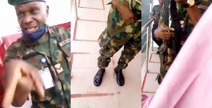 Soldier in trouble for flogging lady at ATM stand (Video)