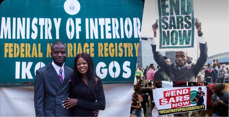 Man Joins #EndSARs Protest After His Court Wedding