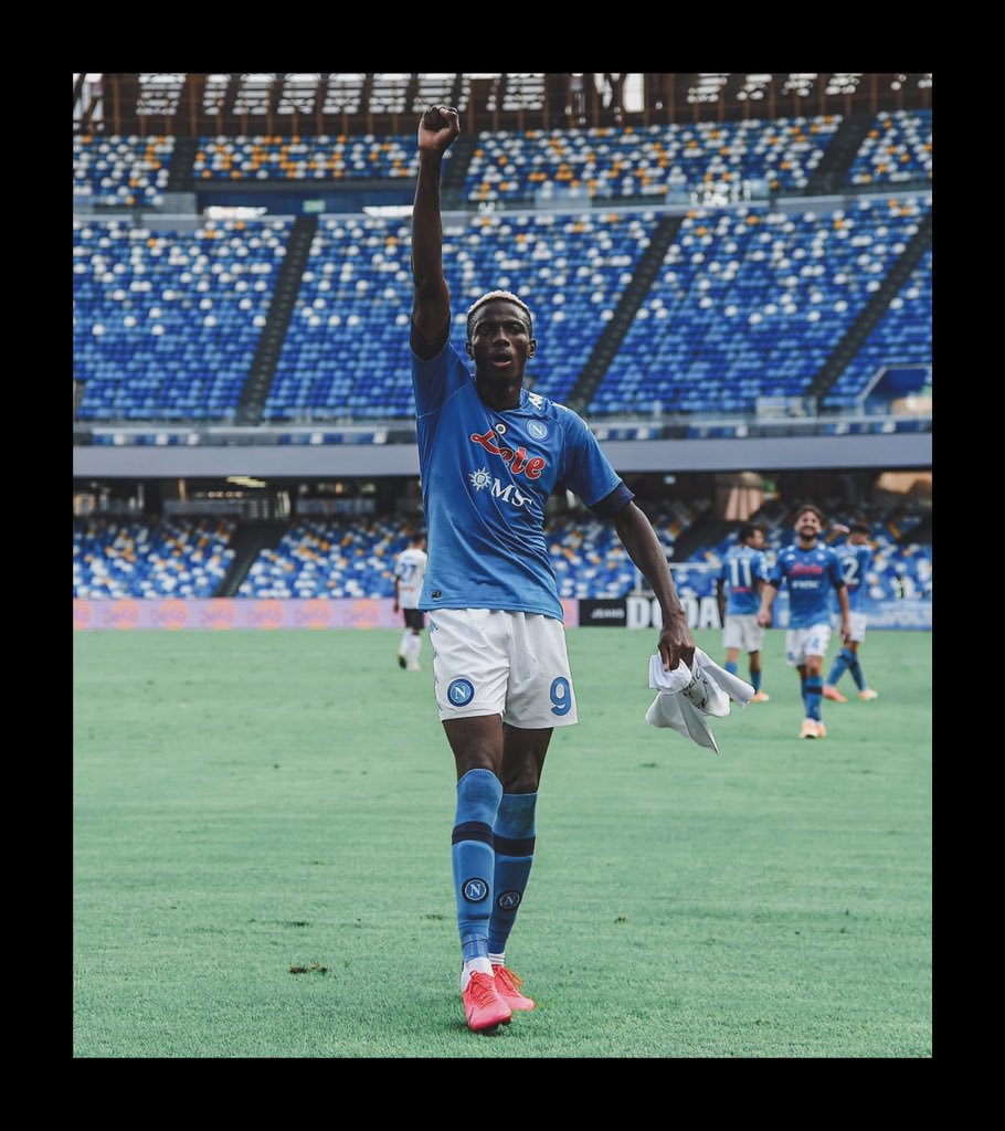 Osimhen celebrates goal with #EndPoliceBrutality