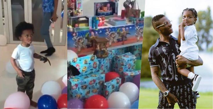 Wizkid’s son, Zion shocked at the sight of huge birthday gifts from his Dad (Video)