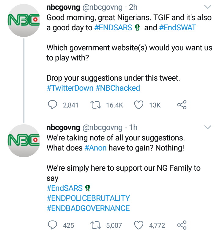 #EndSARS: Anonymous Hacks NBC