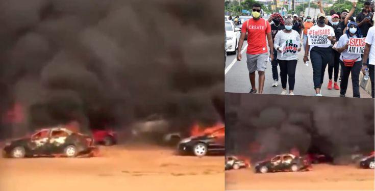 #EndSARS: Over 200 protesters cars burnt in Abuja (Video)