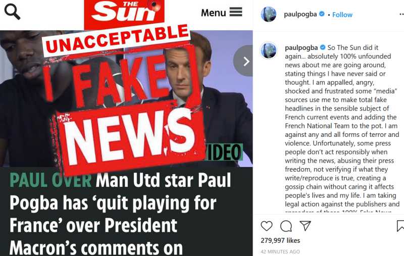 paul pogba quit France national team fake news